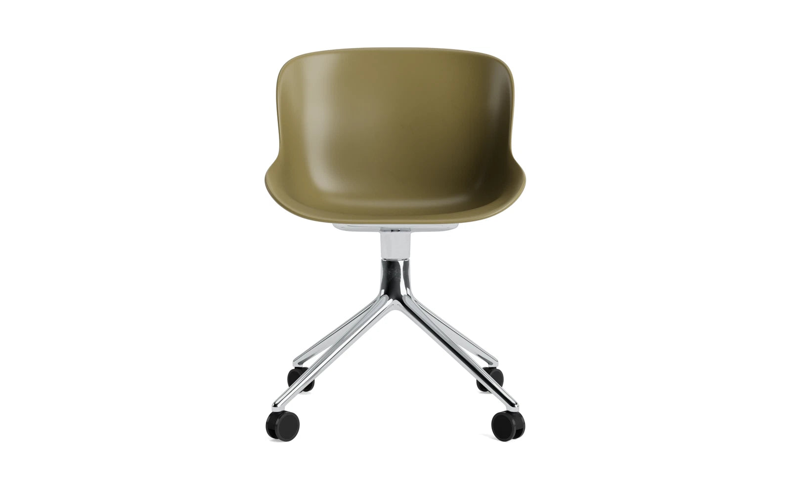 Erleben Sie den Hyg Drehstuhl 4W Aluminium/Olive von Normann Copenhagen – ein eleganter Stuhl, der Gemütlichkeit und modernes Design perfekt kombiniert.