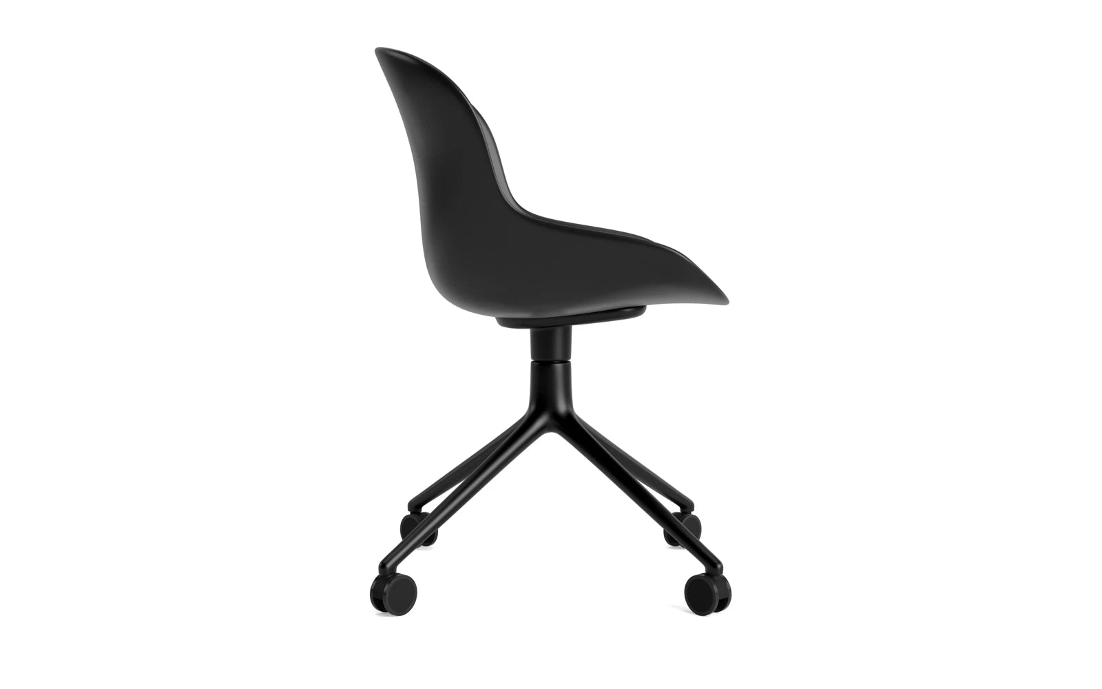 Entdecken Sie den Hyg Drehstuhl 4W von Normann Copenhagen – ein stilvoller, ergonomischer Stuhl aus schwarzem Aluminium, der Komfort und dänische Gemütlichkeit vereint.
