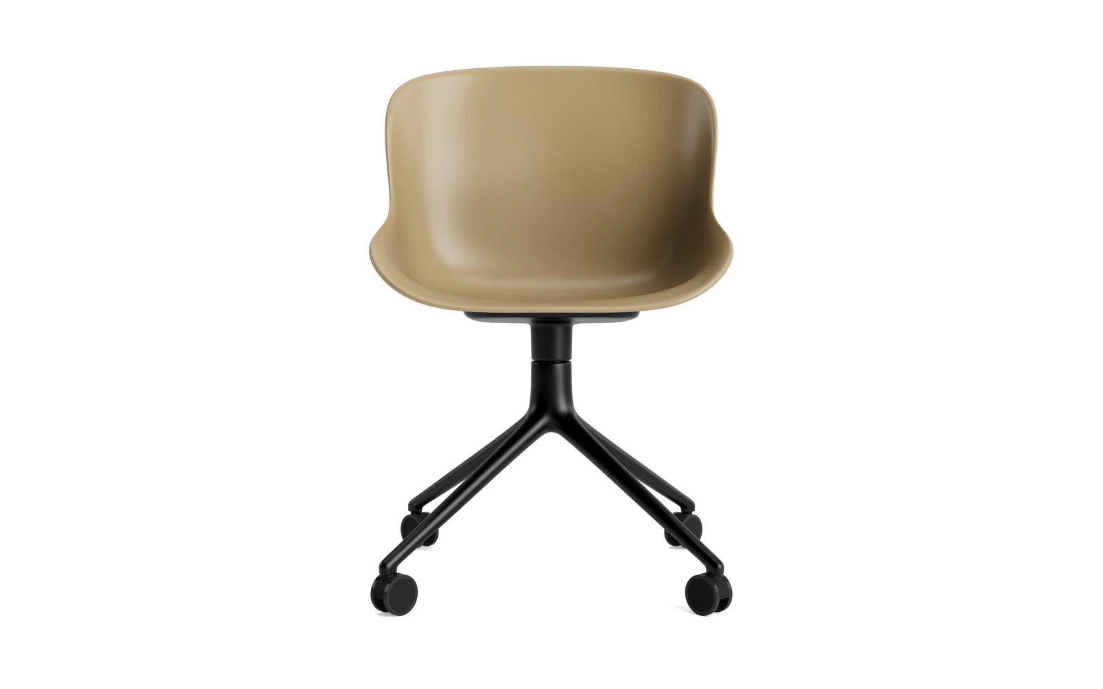 Erleben Sie den Hyg Drehstuhl 4W von Normann Copenhagen – ein eleganter Drehstuhl aus schwarzem Aluminium und Sand, der Komfort und skandinavische Ästhetik perfekt kombiniert.