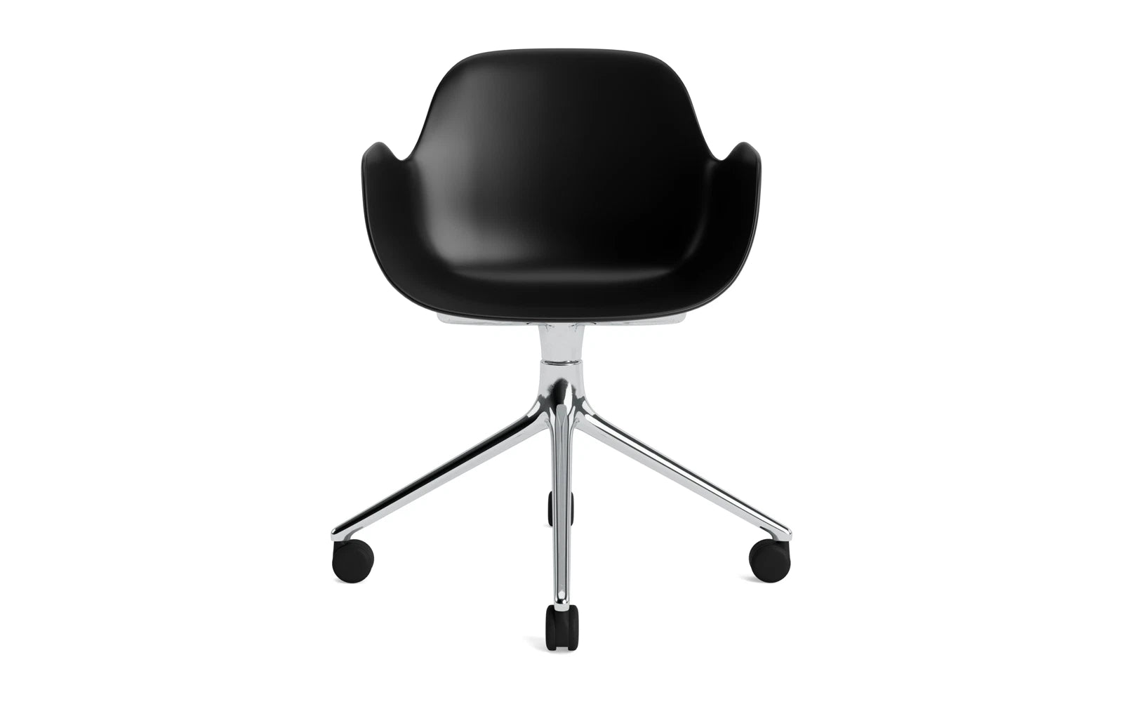 Erleben Sie den Form Drehsessel 4W Aluminium/Schwarz von Normann Copenhagen – ein stilvolles, vielseitiges Möbelstück für moderne Räume.