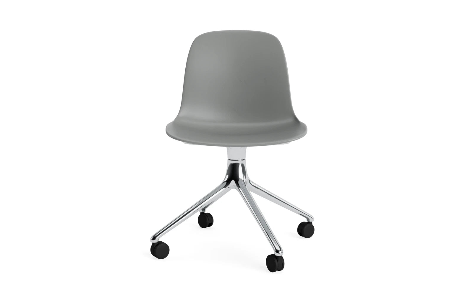 Erleben Sie den Form Drehstuhl 4W Aluminium/Grau von Normann Copenhagen – ein stilvoller, flexibler Stuhl, ideal für jedes moderne Ambiente.