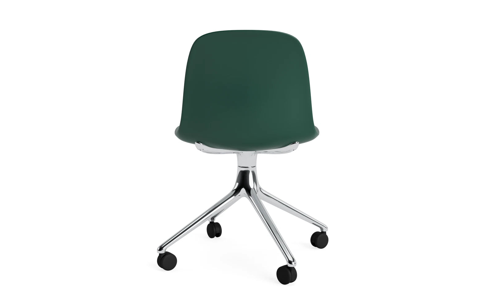 Erleben Sie den Form Drehstuhl 4W Aluminium/Grün von Normann Copenhagen – ein stilvolles Möbelstück, das Eleganz und Flexibilität in jedem Raum bietet.