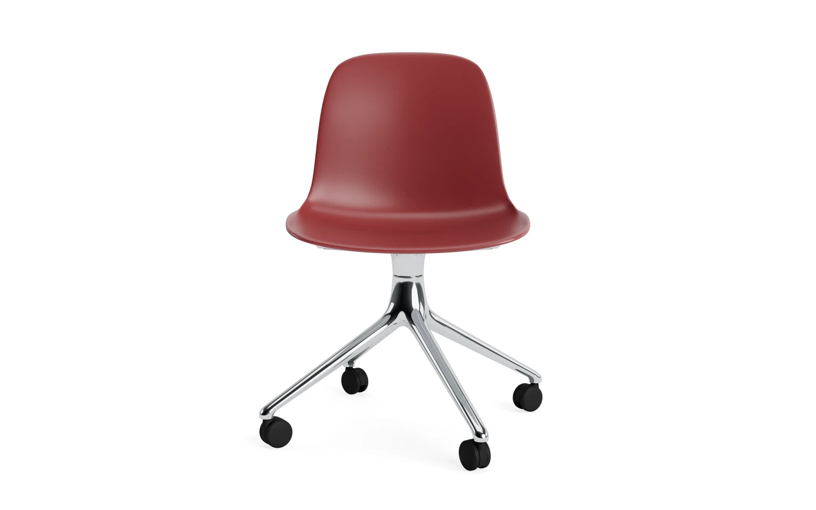 Erleben Sie den Form Drehstuhl 4W Aluminium/Rot von Normann Copenhagen – ein elegantes Designhighlight für jeden Raum, das Komfort und Stil vereint.