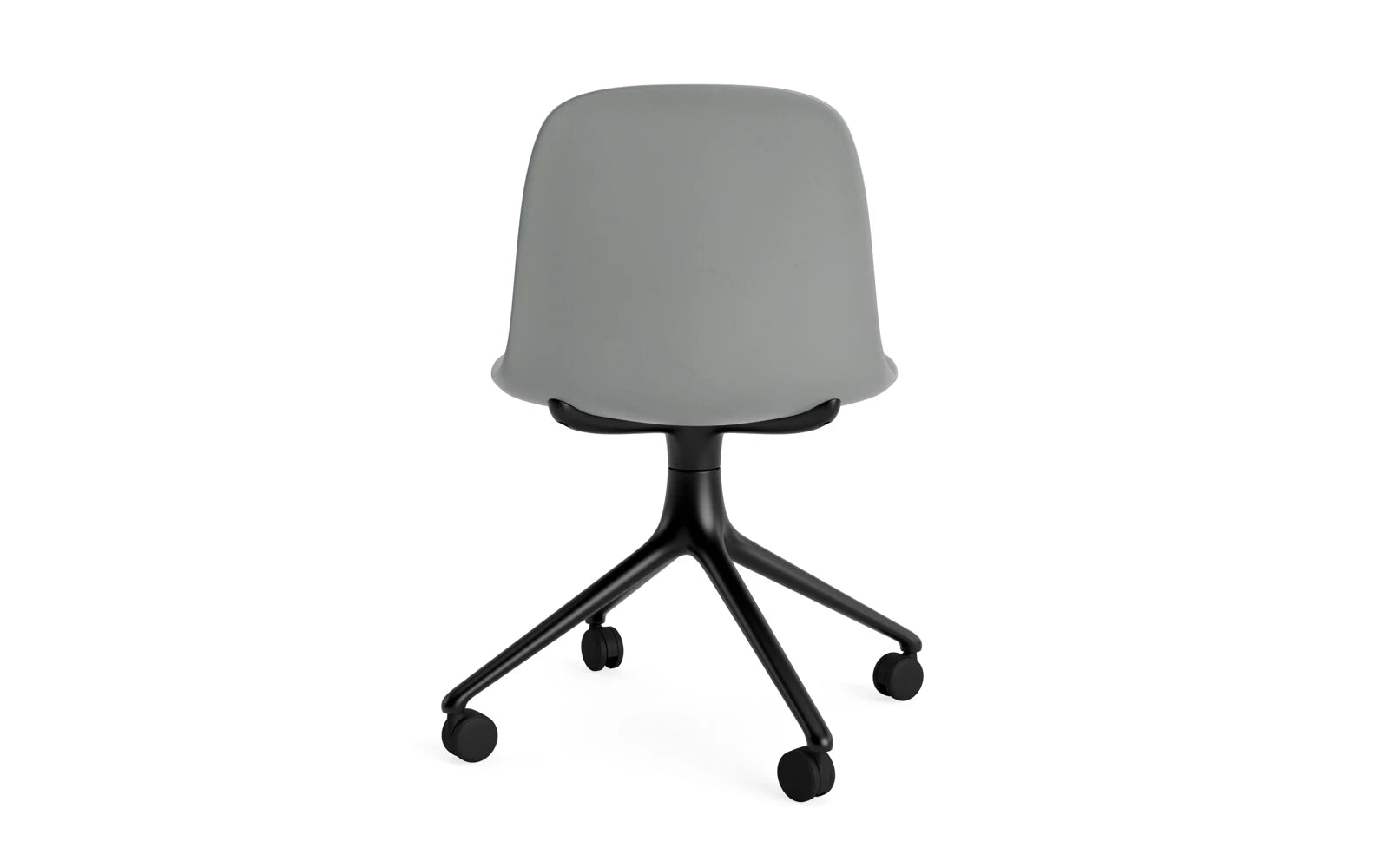 Erleben Sie den Form Drehstuhl 4W von Normann Copenhagen – eine harmonische Verbindung aus schwarzem Aluminium und grauer Sitzschale, perfekt für stilvolle Räume.