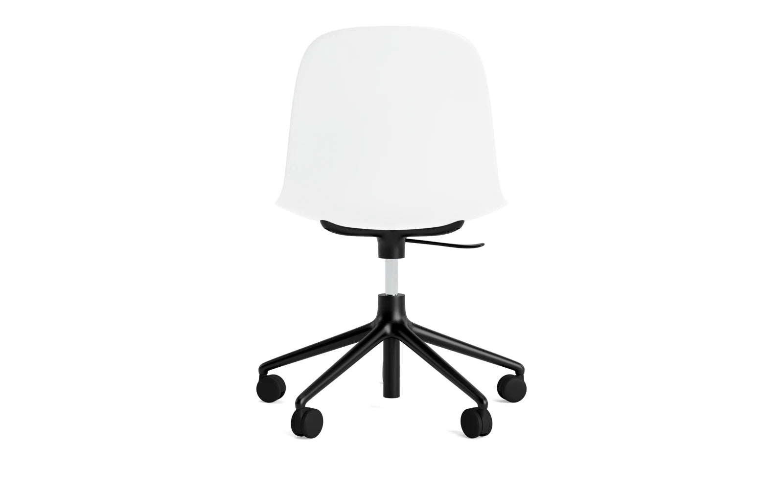Eleganter Form Drehstuhl von Normann Copenhagen in Weiß und Aluminium. Ideal für Büro und Home-Office, vereint Komfort und individuelles Design.