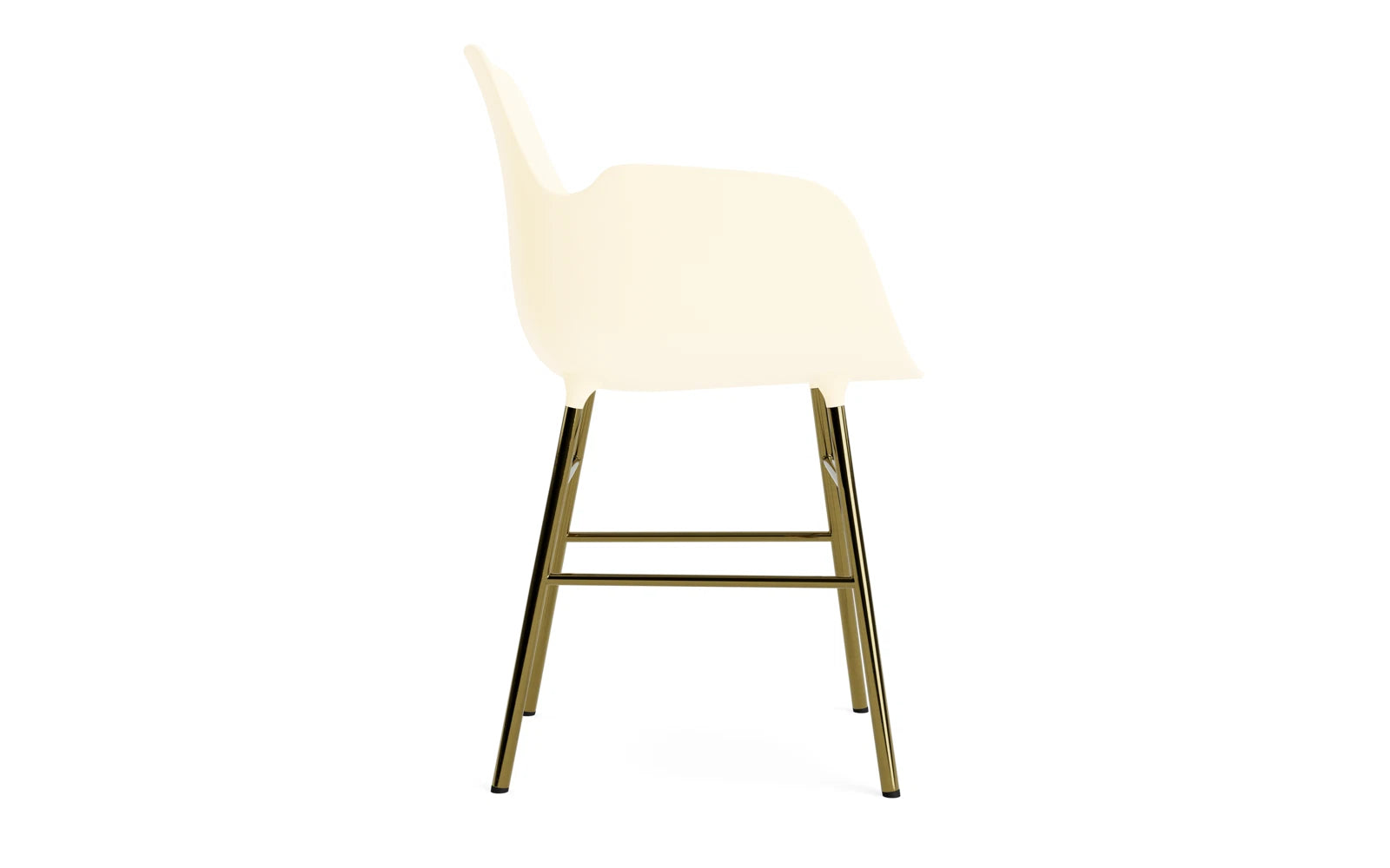 Entdecken Sie den Form Lehnstuhl Messing Creme von Normann Copenhagen – ein stilvolles Möbelstück, das Eleganz und Funktionalität perfekt kombiniert.