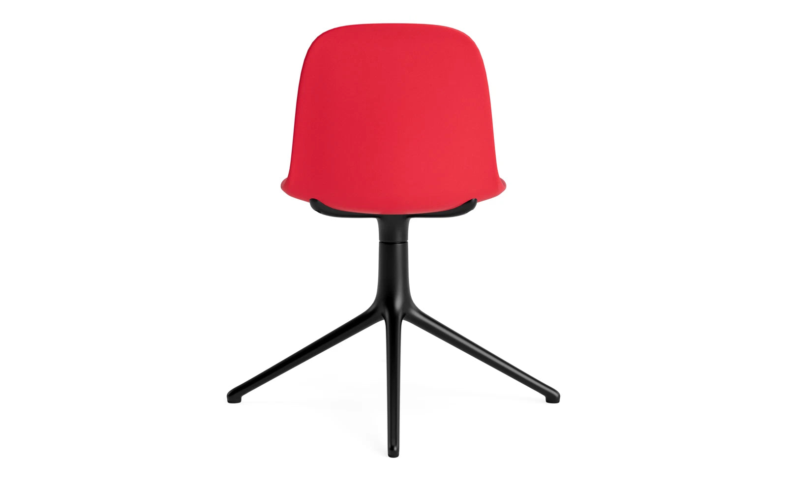 Erleben Sie den Form Drehstuhl in strahlendem Rot und schwarzem Aluminium – ein elegantes Designhighlight für moderne Räume.