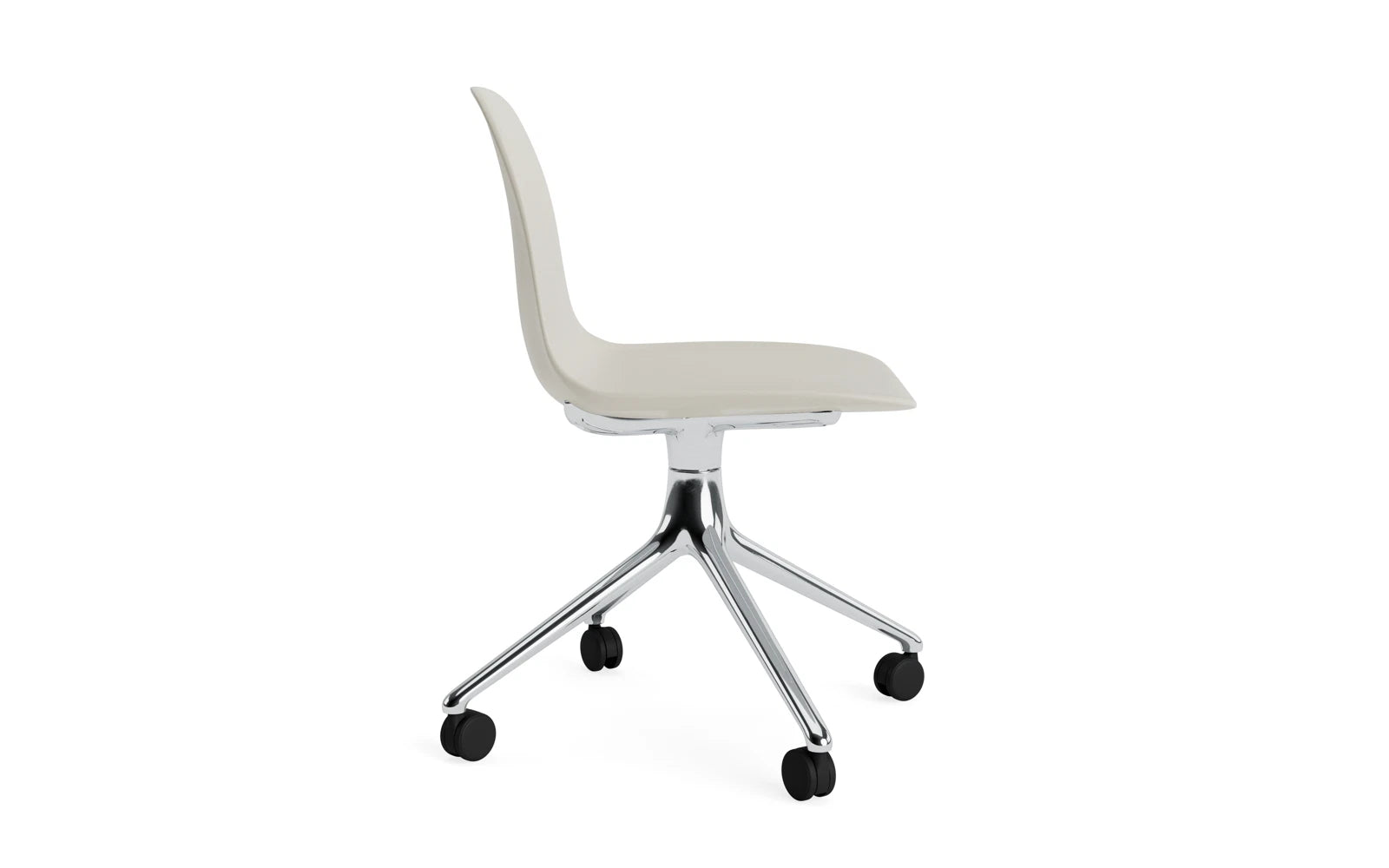 Entdecken Sie den Form Drehstuhl 4W Aluminium/Hellgrau von Normann Copenhagen – ein eleganter Stuhl, der modernes Design und vielseitige Anpassungsmöglichkeiten bietet.