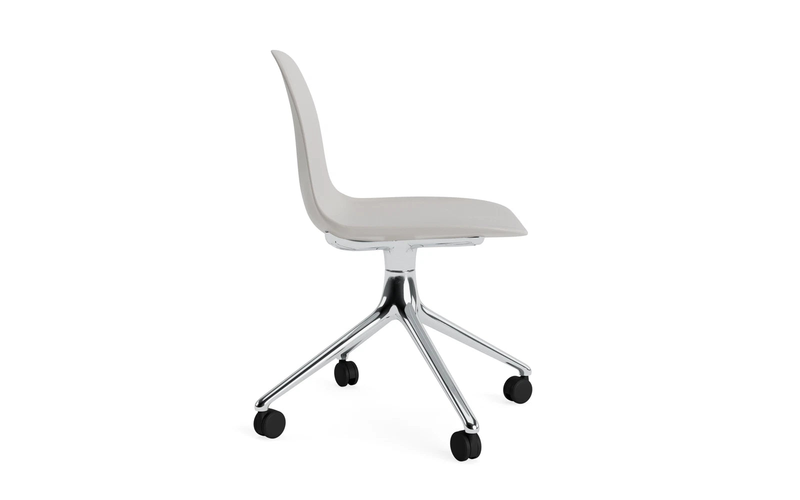 Entdecken Sie den Form Drehstuhl 4W von Normann Copenhagen – stilvolles Aluminium trifft auf warmes Grau für höchsten Komfort und Flexibilität.