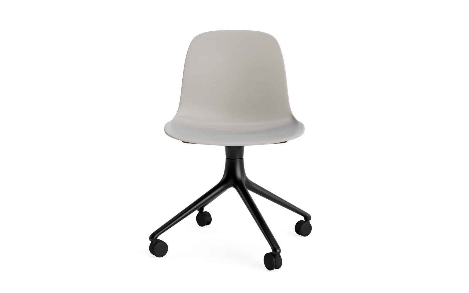 Erleben Sie den Form Drehstuhl 4W von Normann Copenhagen: Stilvolles Design aus schwarzem Aluminium und warmem Grau, perfekt für jeden Raum.