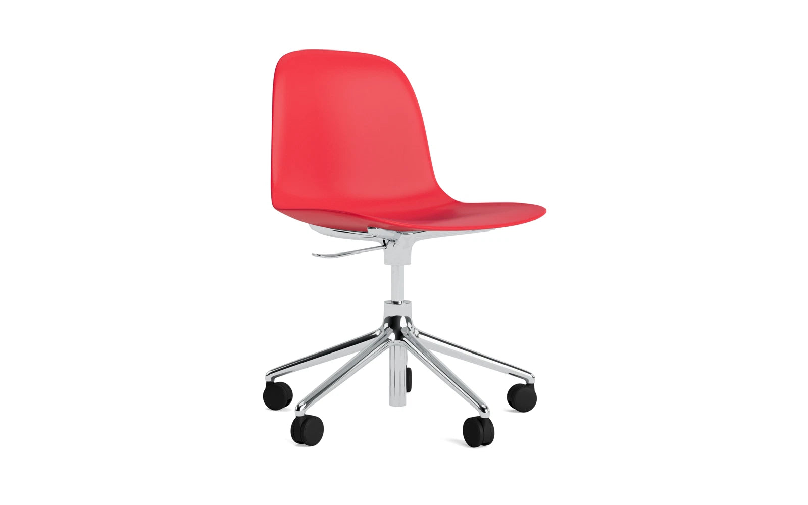 Form Drehstuhl mit Rollen Leuchtendes Rot/Aluminium in präsentiert im Onlineshop von KAQTU Design AG. Drehstuhl ist von Normann Copenhagen