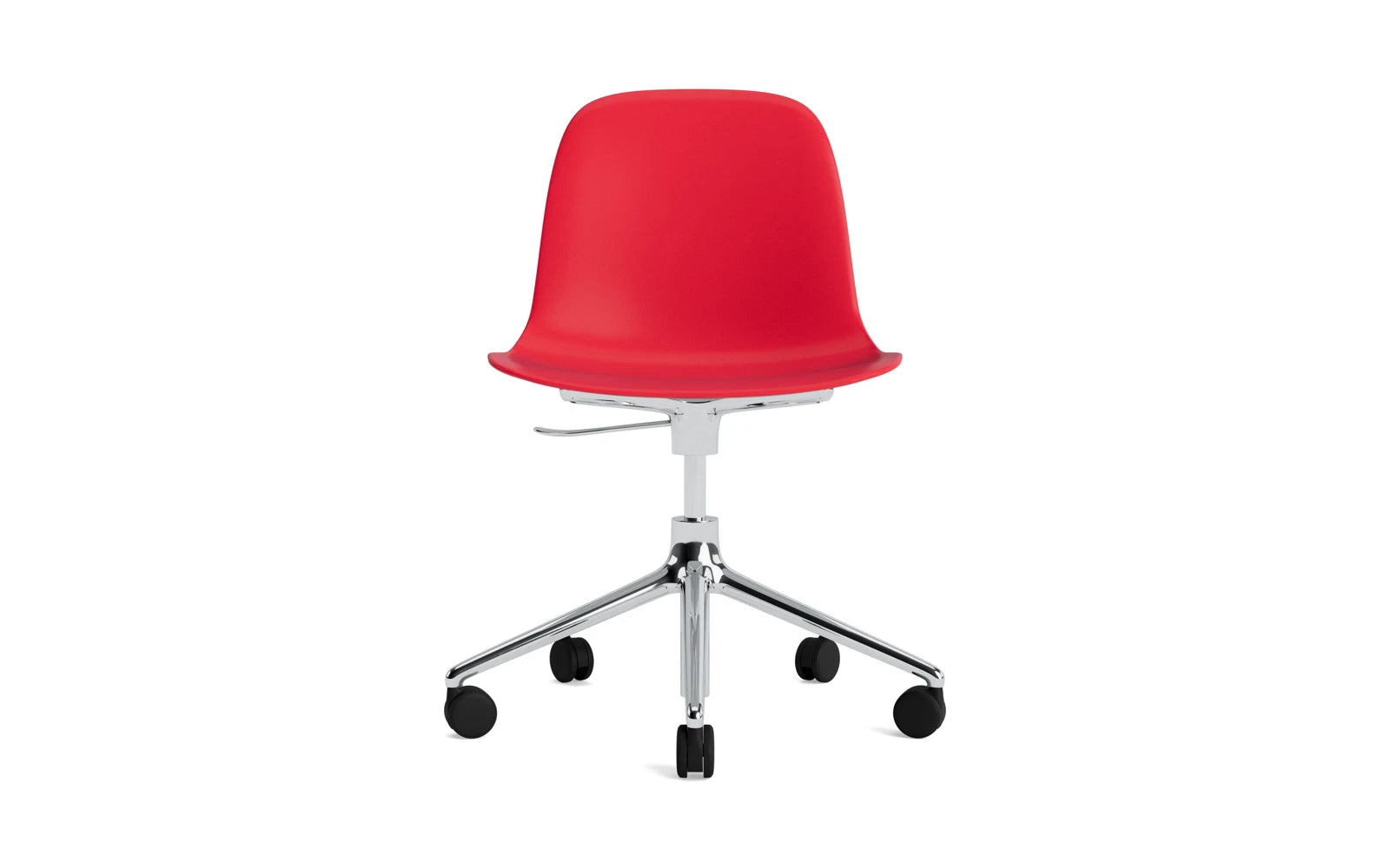 Erleben Sie den Form Drehstuhl in strahlendem Rot und Aluminium von Normann Copenhagen – ein elegantes Designhighlight für jeden Raum.