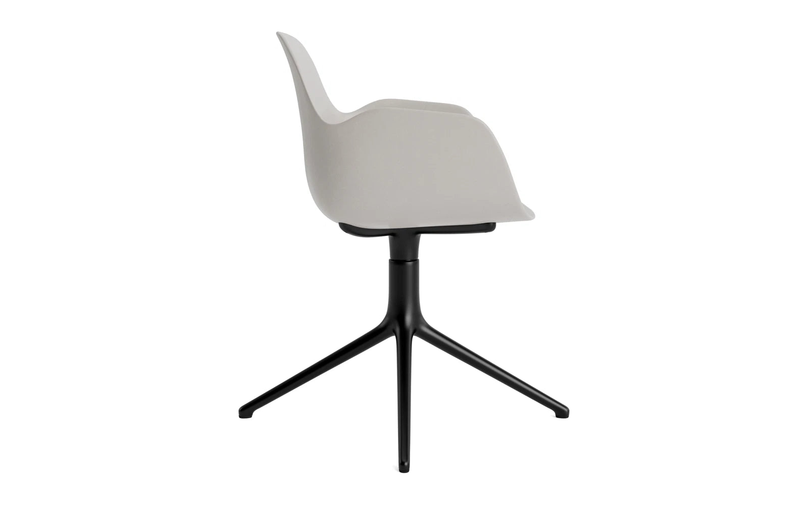 Erleben Sie den Form Drehsessel in warmem Grau und schwarzem Aluminium – ein stilvolles Designhighlight für jeden Raum, das Komfort und Eleganz vereint.