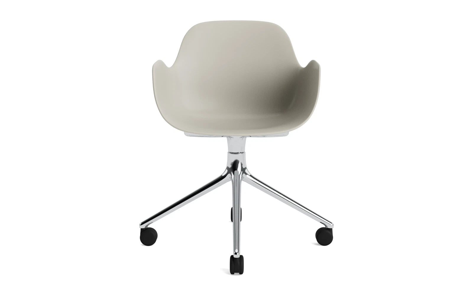 Erleben Sie den Form Drehsessel 4W von Normann Copenhagen: Ein eleganter, drehbarer Sessel in Aluminium/Hellgrau, perfekt für stilvolle Büros und Besprechungsräume.