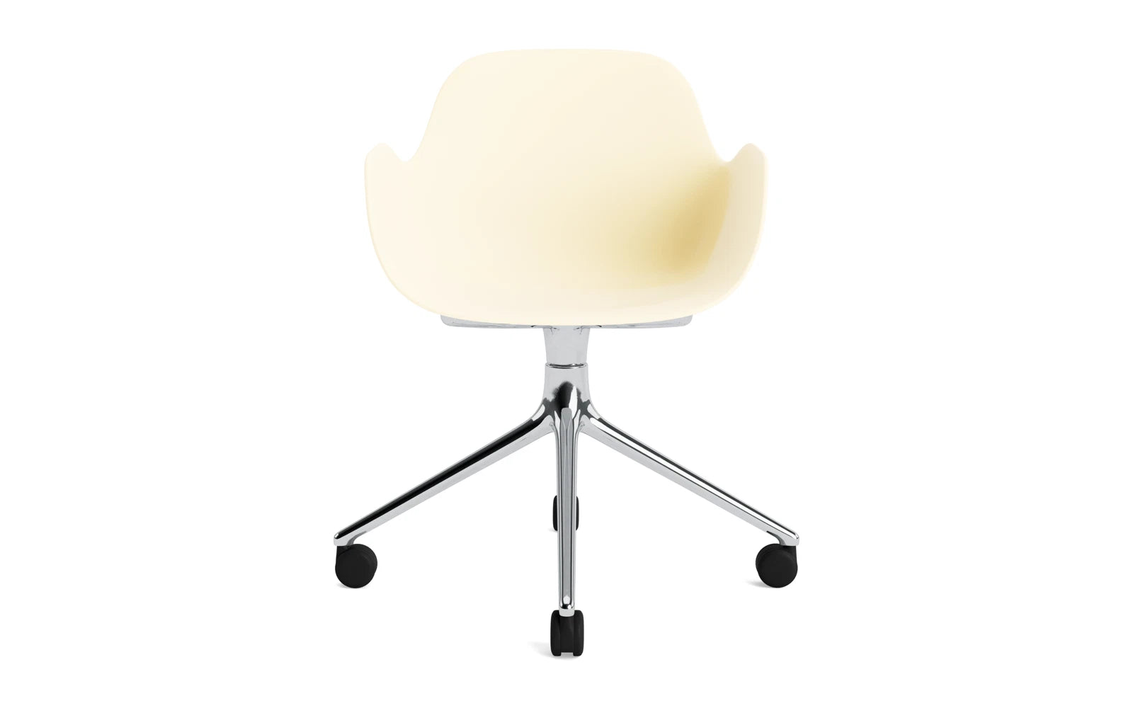 Erleben Sie den Form Drehsessel 4W Aluminium/Creme von Normann Copenhagen – ein stilvoller, drehbarer Sessel, der Funktionalität und Eleganz perfekt kombiniert.