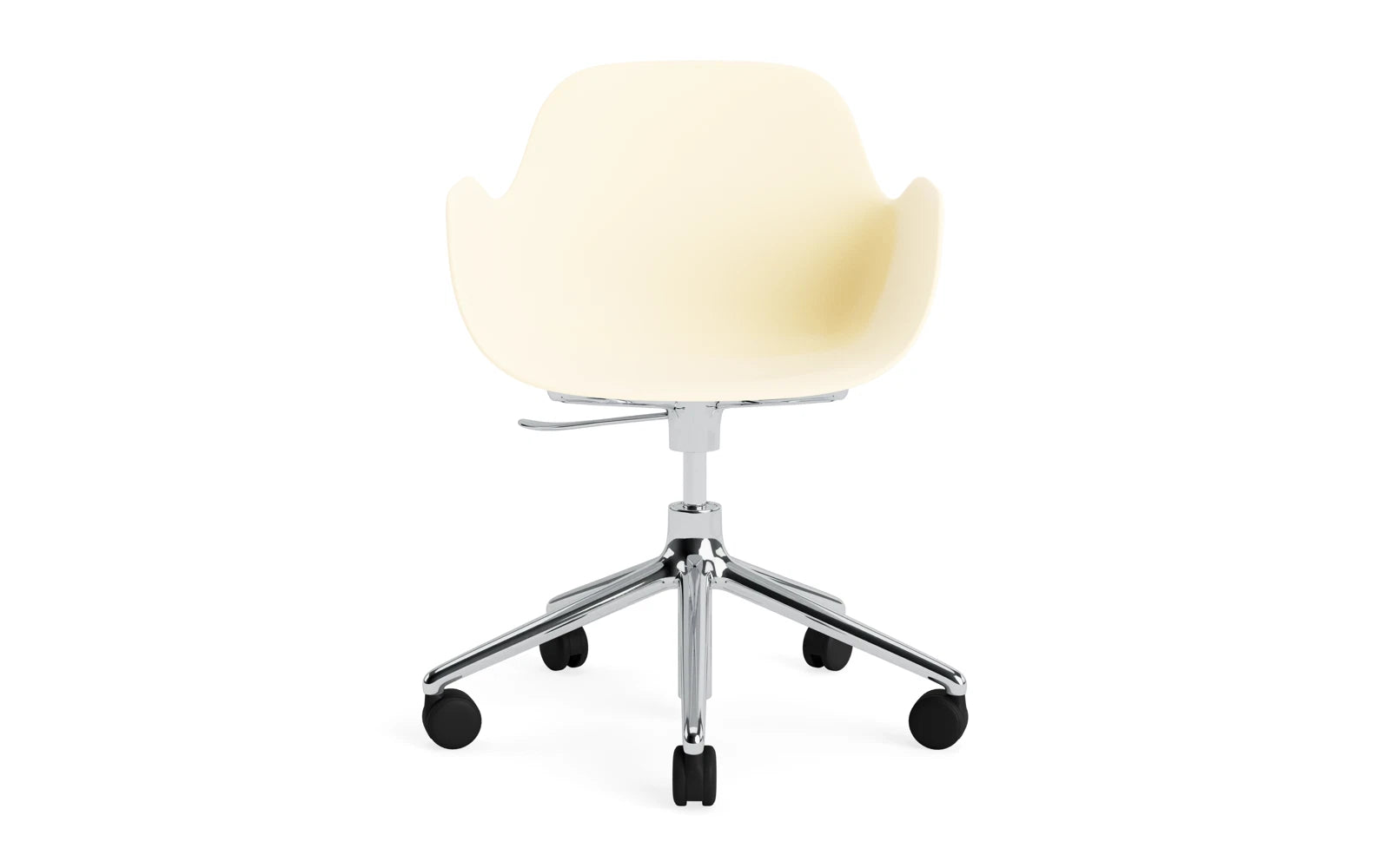 Erleben Sie den Form Drehsessel in Creme/Aluminium von Normann Copenhagen – ein stilvolles Möbelstück, das Funktionalität und Eleganz vereint.