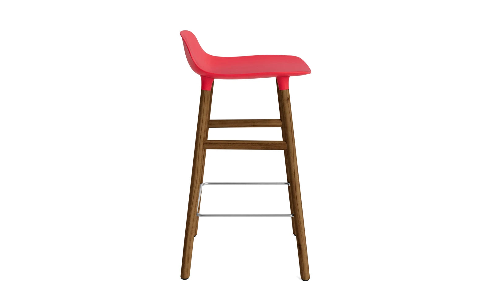 Entdecken Sie den Form Barstuhl 65 cm in lebhaftem Rot und elegantem Walnuss – ein modernes Design-Statement für Ihr Zuhause!