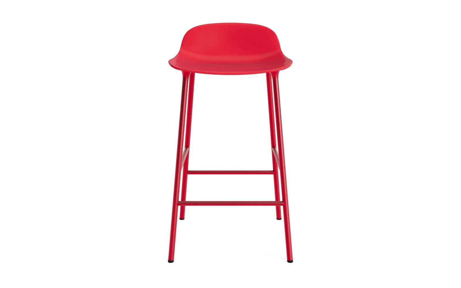 Erleben Sie den Form Barstuhl 65 cm in strahlendem Rot mit robustem Stahlgestell von Normann Copenhagen – die perfekte Kombination aus Eleganz und Funktionalität!