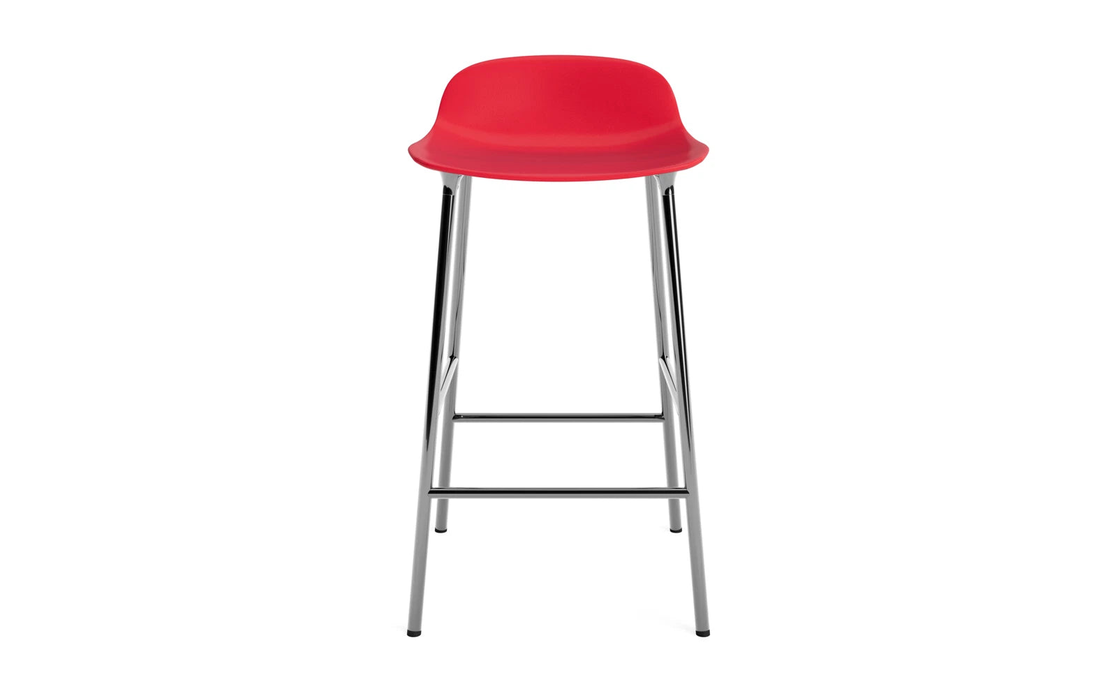 Erleben Sie den Form Barstuhl 65 cm in strahlendem Rot und elegantem Chrom von Normann Copenhagen – ein modernes Design-Highlight für jeden Raum!