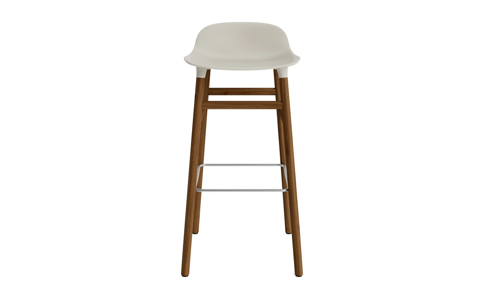 Entdecken Sie den Form Barstuhl 75 cm in Hellgrau/Walnuss von Normann Copenhagen – ein stilvolles Designhighlight für Ihr Zuhause, das Komfort und Eleganz vereint.