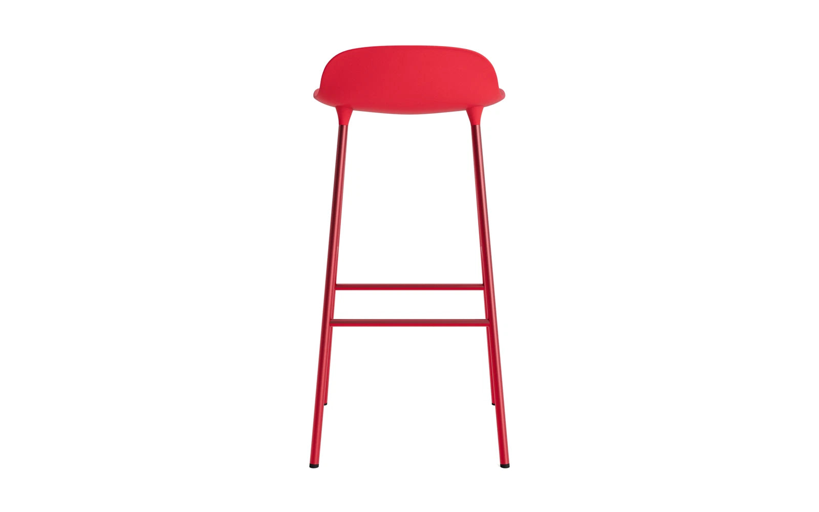 Erleben Sie den Form Barstuhl 75 cm in strahlendem Rot und robustem Stahl von Normann Copenhagen – ein stilvolles Möbelstück für jeden Raum!