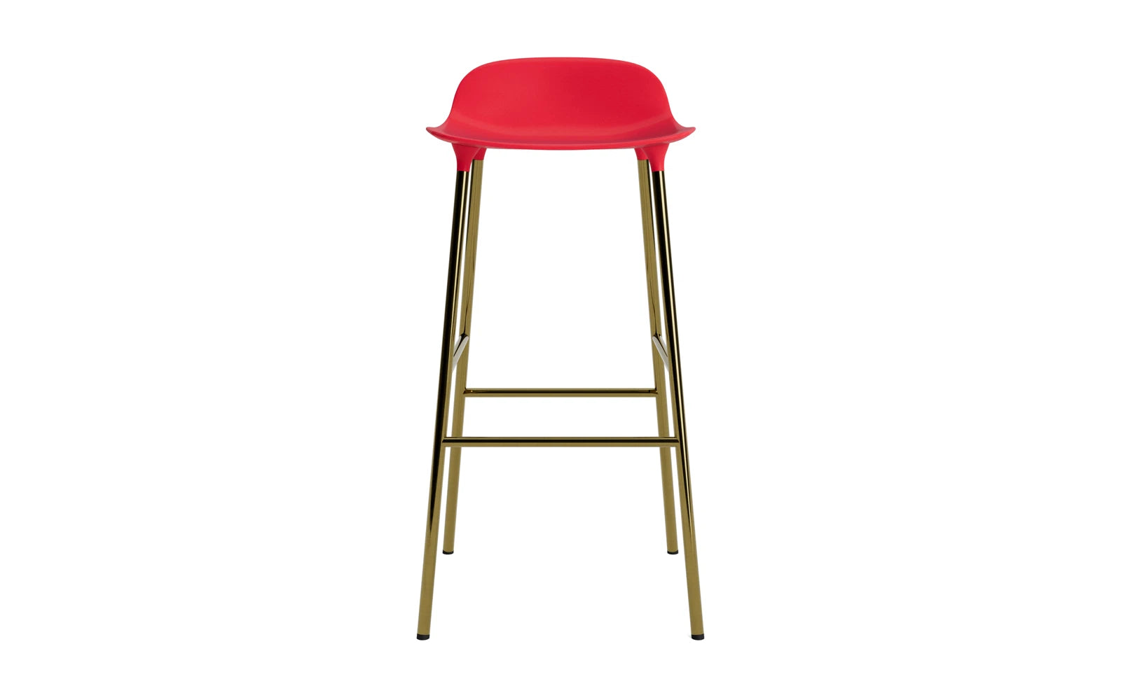 Der Form Barstuhl 75 cm in strahlendem Rot und edlem Messing von Normann Copenhagen vereint modernes Design mit höchstem Komfort und Stil.