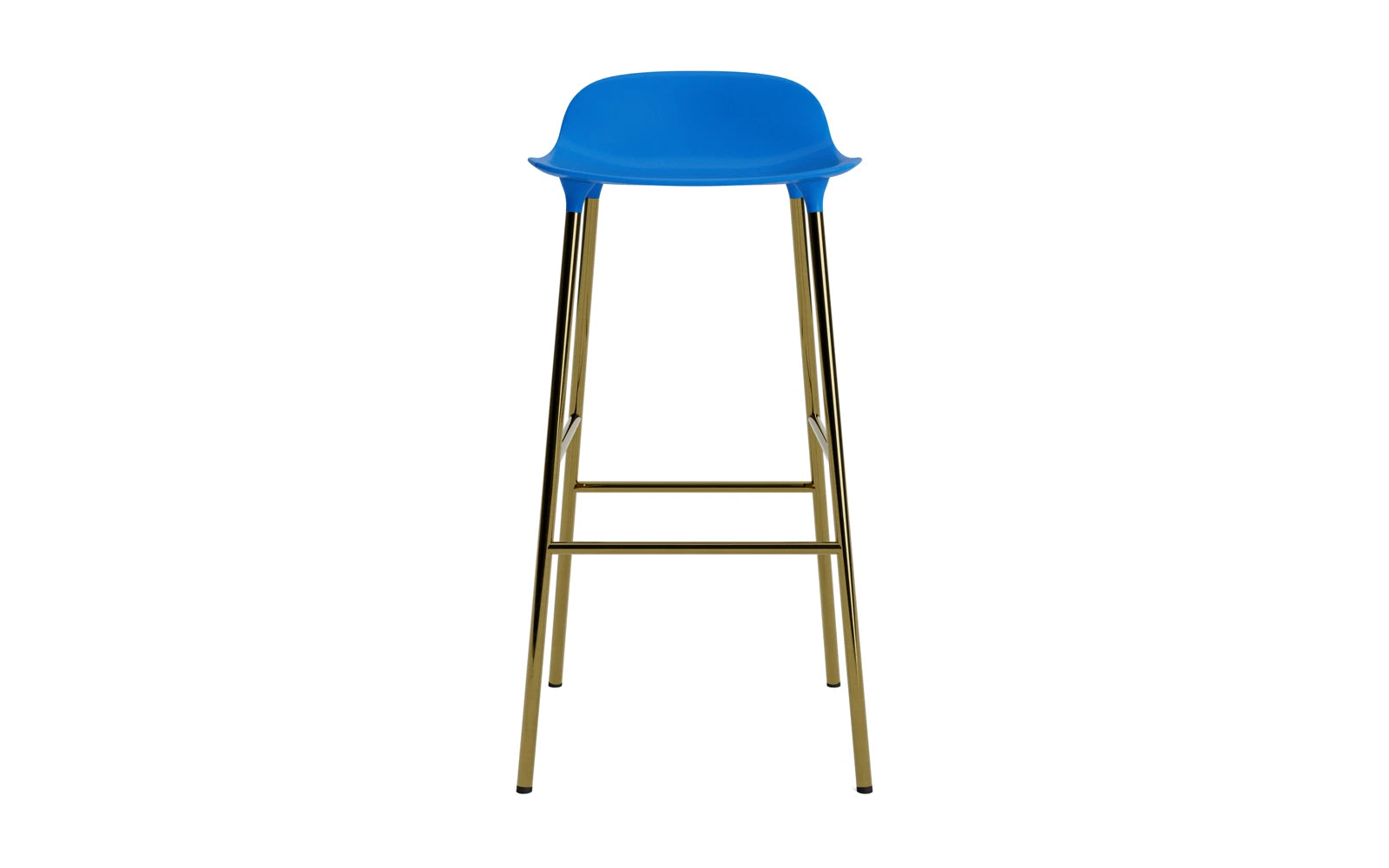 Erleben Sie den Form Barstuhl 75 cm in strahlendem Blau und edlem Messing von Normann Copenhagen – ein modernes Designhighlight für Ihr Zuhause!