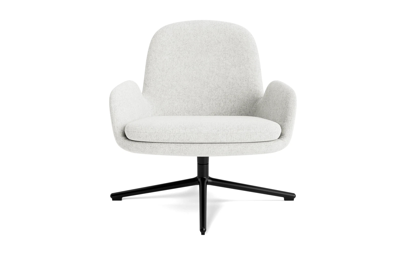 Erlebe den Era Lounge-Sessel mit niedrigem Drehgestell aus schwarzem Aluminium von Normann Copenhagen – ein stilvolles Möbelstück für jeden Raum.