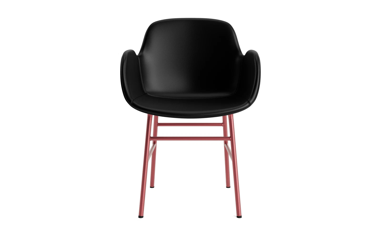 Erleben Sie den eleganten Form Lehnstuhl in Rot, gepolstert mit hochwertigem Ultra Leder und einem stabilen Stahlrahmen von Normann Copenhagen – ein Designhighlight für Ihr Zuhause.
