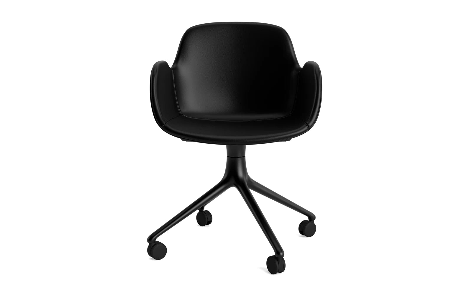 Erleben Sie den Form Drehsessel 4W von Normann Copenhagen – ein eleganter, drehbarer Sessel aus hochwertigem Aluminium und Ultra Leder, ideal für modernes Wohnen.