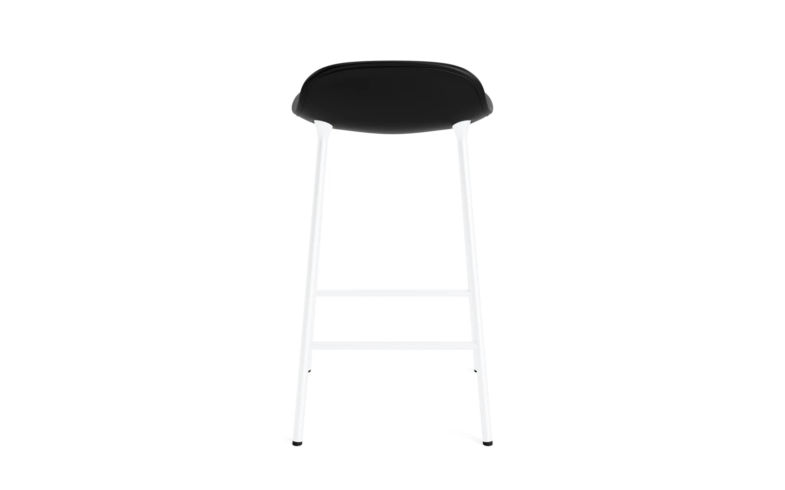 Erleben Sie den eleganten Form Barstuhl 65 cm von Normann Copenhagen – gepolstert in Weiß, bietet er eine harmonische Verbindung von Komfort und zeitgemäßem Design.