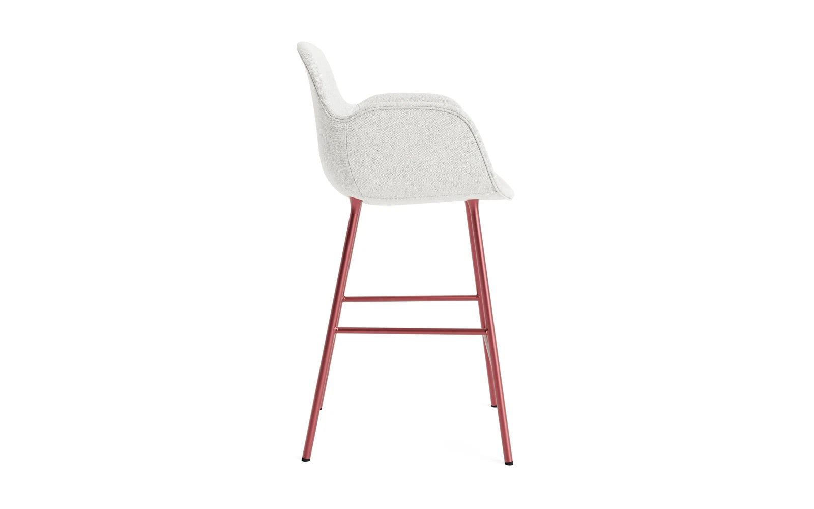 Entdecken Sie den stilvollen Form Barstuhl mit Armlehne in Rot, 65 cm hoch, gepolstert und aus robustem Stahl. Ideal für moderne Wohnräume!