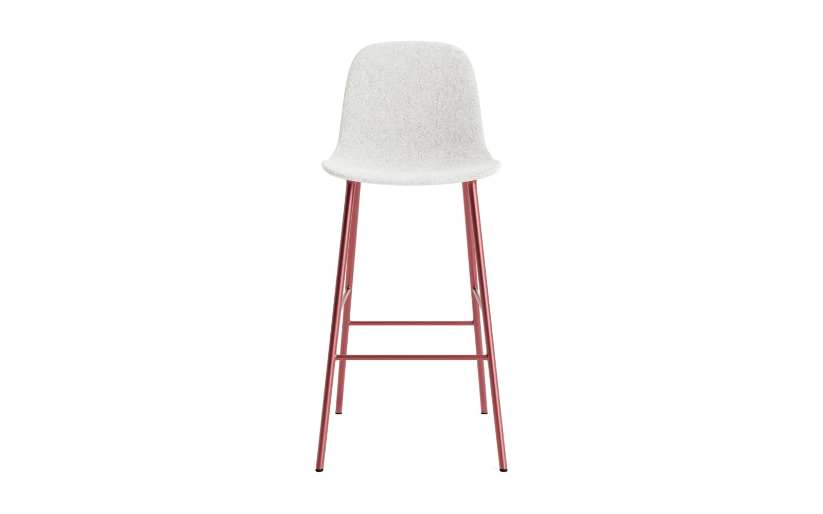 Erleben Sie den eleganten Form Barstuhl 75 cm in Rot, gepolstert mit hochwertigem Hallingdal-Stoff und einem stabilen Stahlgestell von Normann Copenhagen.
