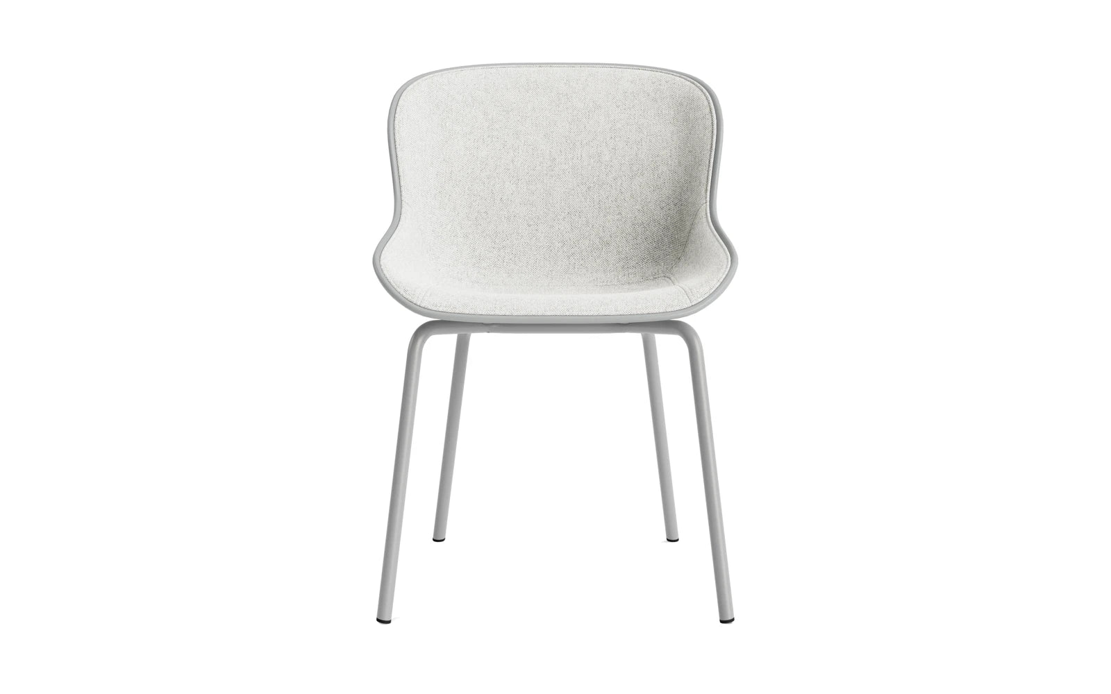 Erleben Sie den Hyg Stuhl von Normann Copenhagen: Graues Frontpolster und robustes Stahlgestell bieten perfekten Sitzkomfort und stilvolles Design.