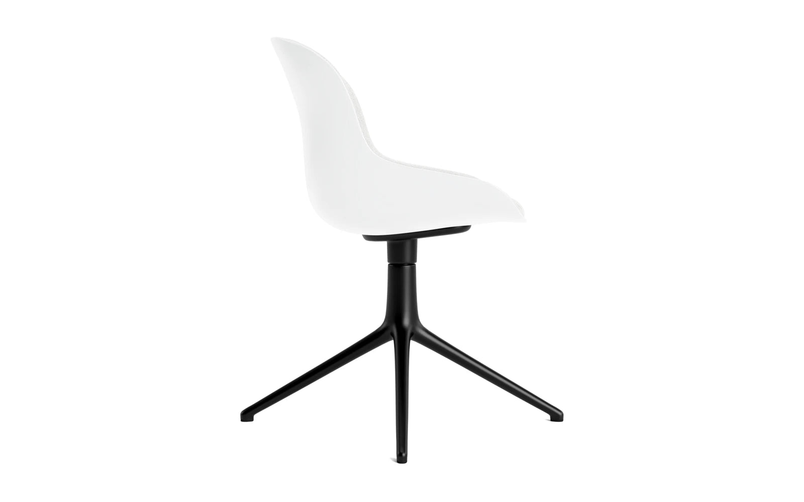 Erleben Sie den Hyg Drehstuhl 4B gepolstert in Schwarz mit Aluminiumbasis in Weiß. Ideal für stilvolle Ess- und Loungebereiche, vereint er Komfort und modernes Design.