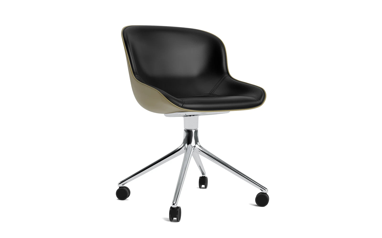 Hyg Drehstuhl 4W Frontpolster Aluminium Olive/Ultra in Ultra 41599 präsentiert im Onlineshop von KAQTU Design AG. Drehstuhl ist von Normann Copenhagen
