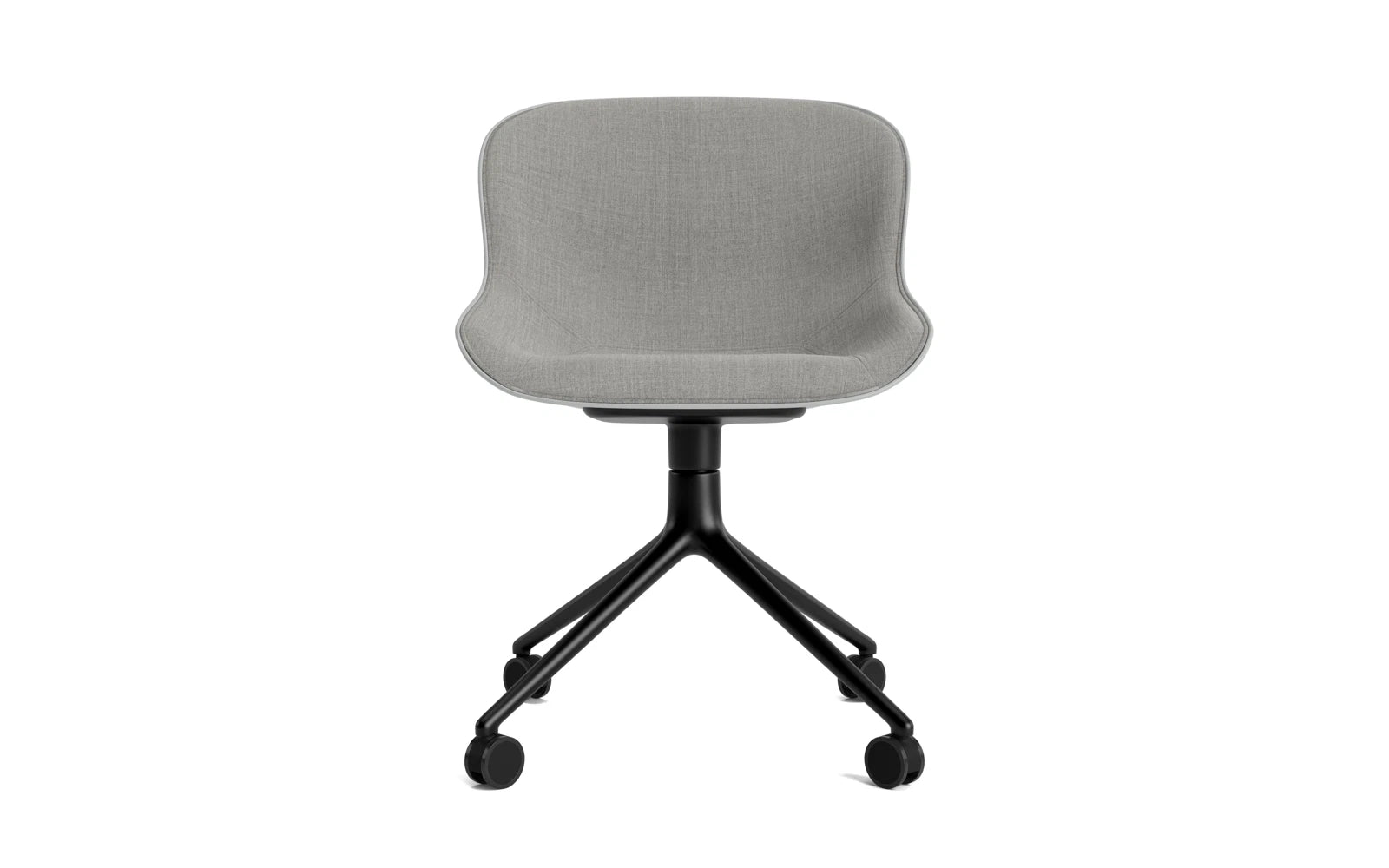 Erleben Sie den Hyg Drehstuhl 4W von Normann Copenhagen – ein eleganter, komfortabler Stuhl in Grau mit hochwertigem Frontpolster, perfekt für entspannte Momente.