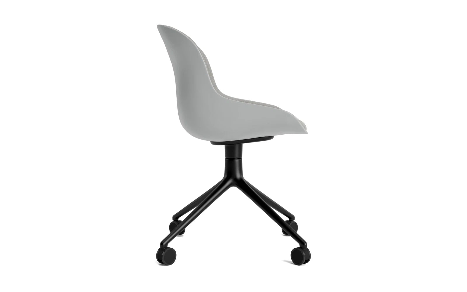 Entdecken Sie den Hyg Drehstuhl 4W von Normann Copenhagen – ein stilvoller, ergonomischer Stuhl in Grau mit gemütlichem Frontpolster, ideal für Ihr Zuhause.