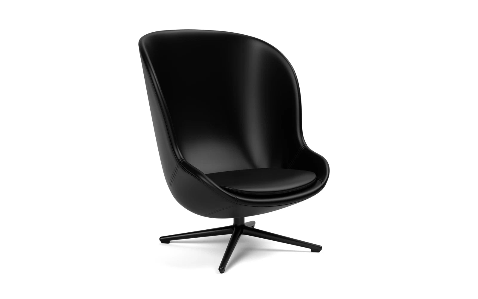 Entdecken Sie den Hyg Lounge-Sessel Hoch von Normann Copenhagen – ein stilvolles Möbelstück aus schwarzem Aluminium und Ultra Leder, das Komfort und skandinavisches Design vereint.
