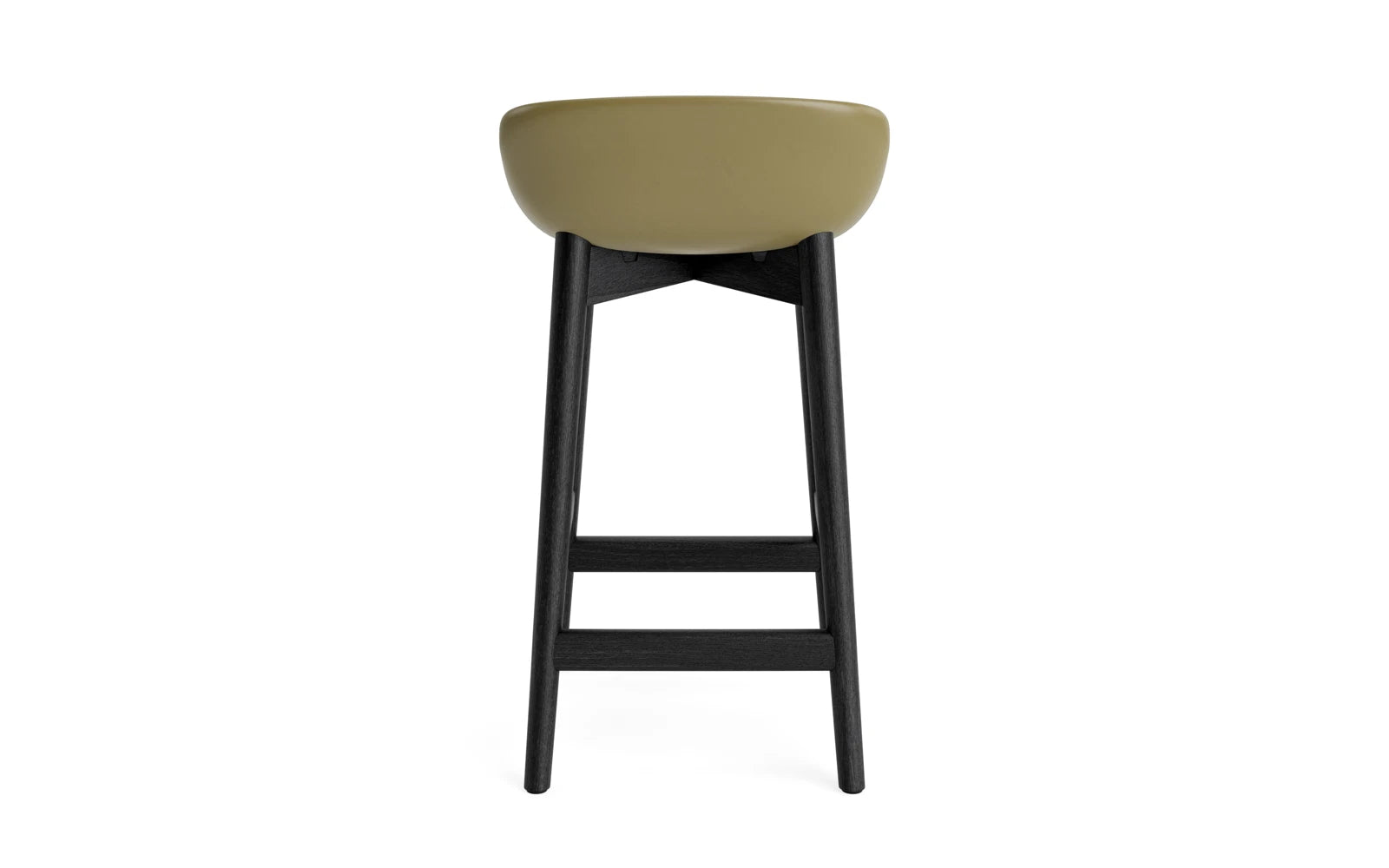 Erleben Sie den Hyg Barhocker 65 cm von Normann Copenhagen: Elegantes Design aus schwarzer Eiche mit bequemer Olive/Remix-Polsterung für stilvolle Gemütlichkeit.