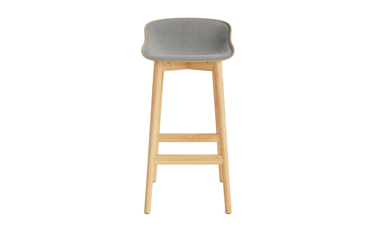 Erleben Sie den Hyg Barhocker 75 cm von Normann Copenhagen – ein eleganter Eichenhocker mit gemütlichem Sand/Remix Polster, ideal für stilvolle Wohnräume.