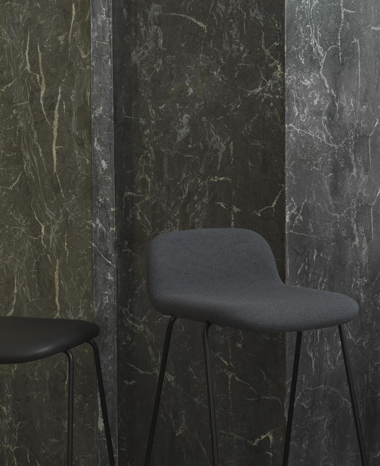 Entdecken Sie den eleganten Just Barhocker 75 cm von Normann Copenhagen. Gepolstert, mit Chromgestell, vereint er Komfort und modernes Design.