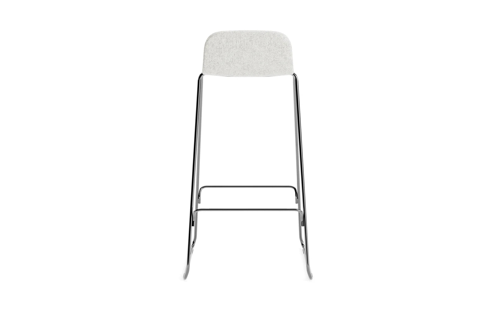 Erleben Sie den Just Barhocker 75 cm mit Lehne von Normann Copenhagen – ein eleganter, gepolsterter Hocker aus Chrom und Hallingdal, perfekt für jeden Raum.