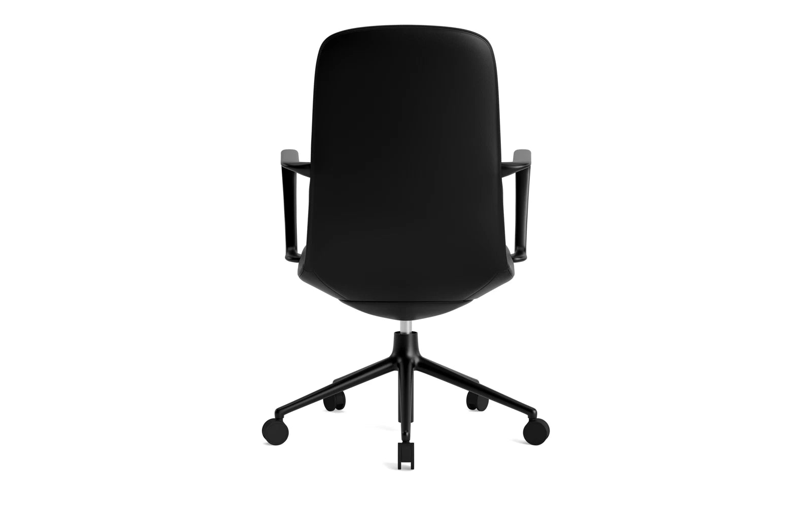 Entdecken Sie den Off Armchair von Normann Copenhagen: Ein stilvoller, ergonomischer Bürostuhl mit Drehgestell und Rollen für höchsten Komfort.