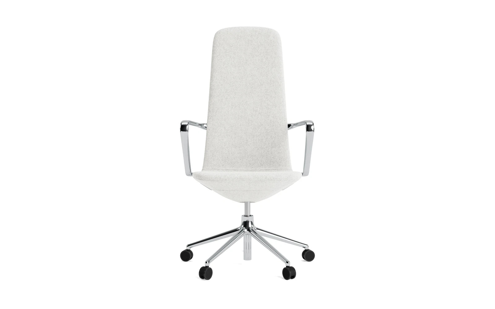 Entdecken Sie den Off Armchair Hoch von Normann Copenhagen – ein stilvoller Bürostuhl mit Gaslift, Drehgestell und Rollen für höchsten Komfort.