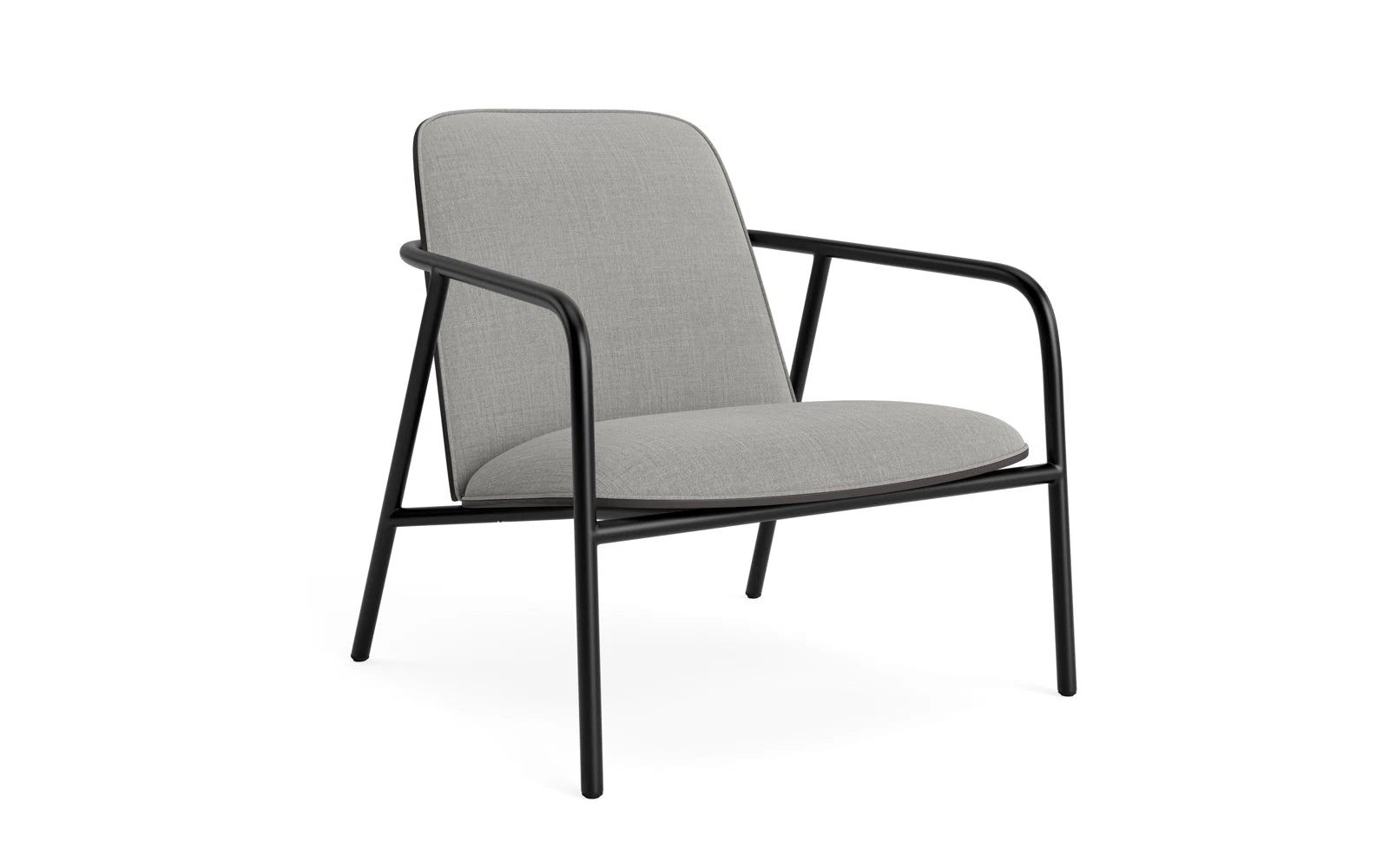 Eleganter Pad Loungestuhl aus schwarzer Eiche, gepolstert, mit stabilem Metallrahmen. Perfekt für moderne Lounges.