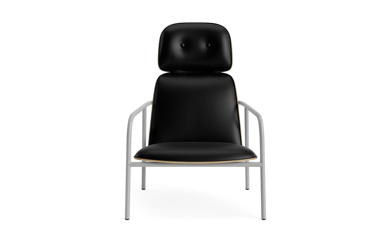 Entdecken Sie den eleganten Pad Lounge-Sessel von Normann Copenhagen mit grauem Stahl und Eichenfurnier. Perfekte Kombination aus Komfort und skandinavischem Design.