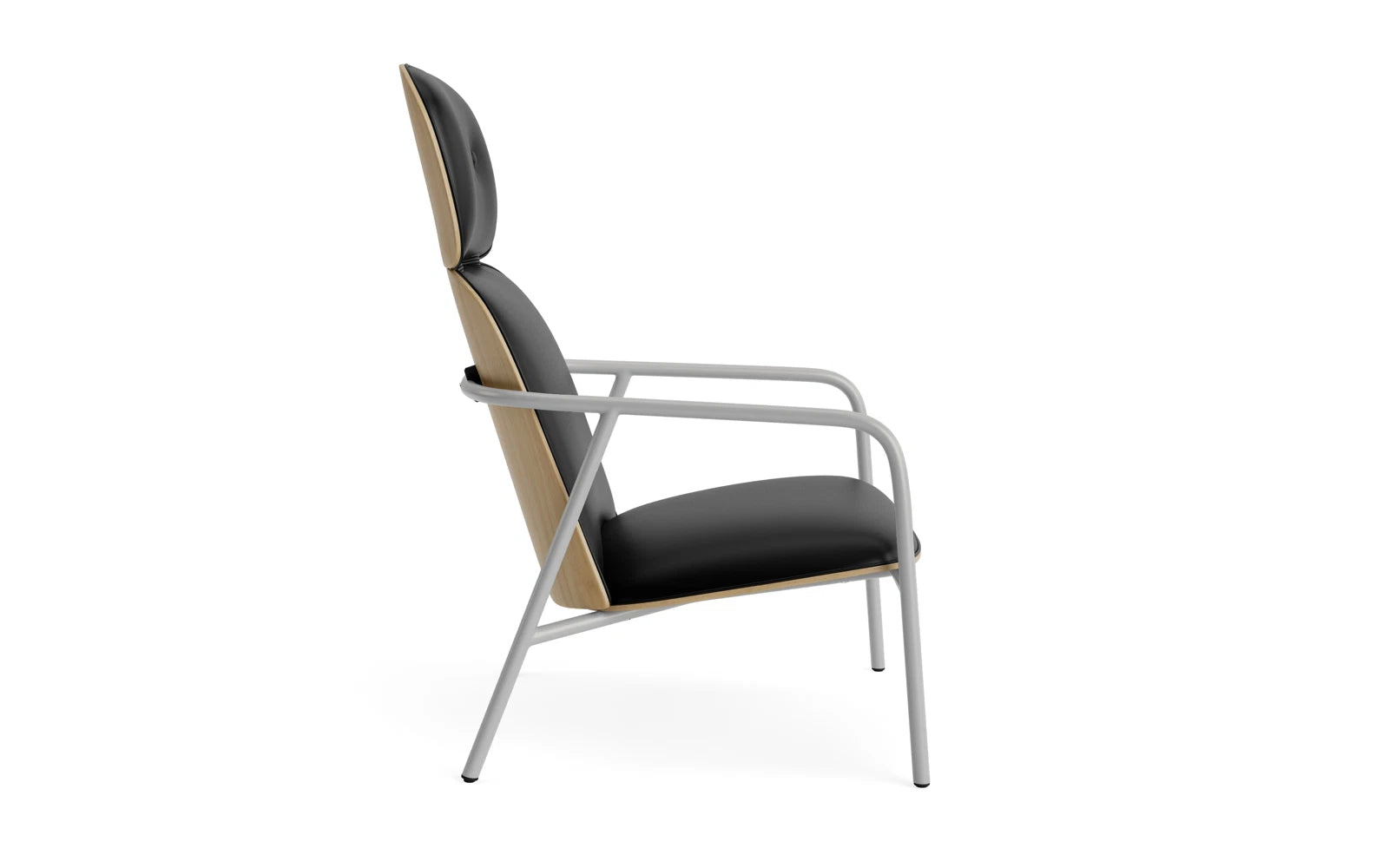 Erleben Sie den stilvollen Pad Lounge-Sessel von Normann Copenhagen. Hochwertiger grauer Stahl und Eichenfurnier vereinen sich zu einem komfortablen, skandinavischen Design.