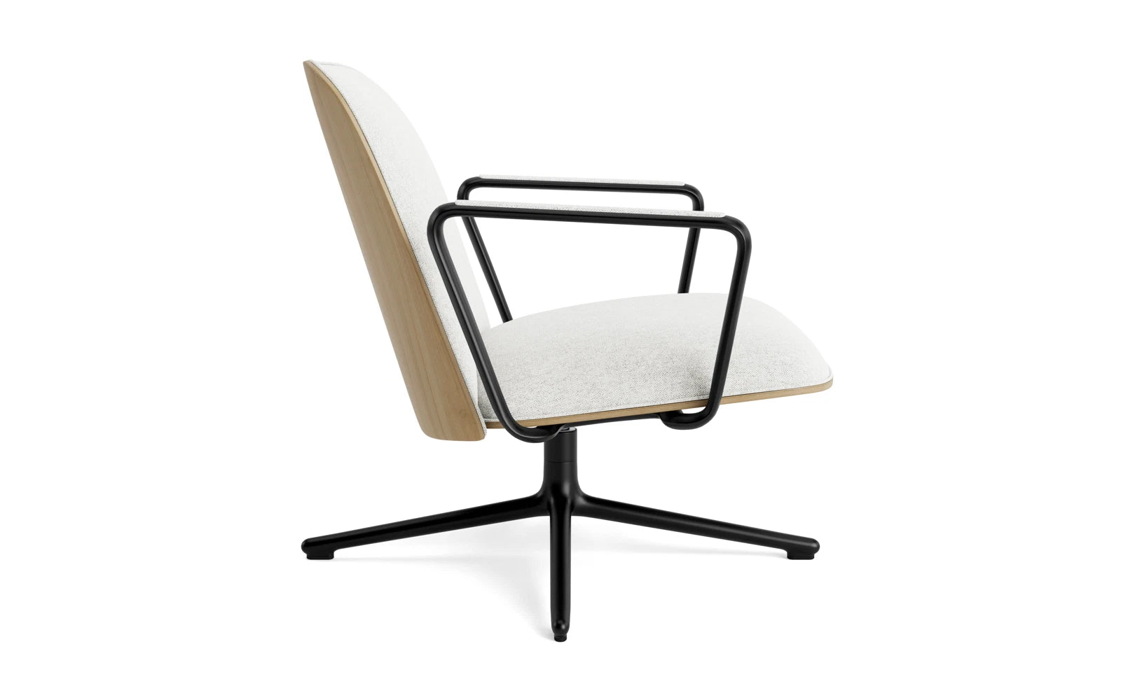 Erleben Sie den stilvollen Pad Lounge-Sessel mit Drehgestell in Schwarz Alu und Eiche/Hallingdal von Normann Copenhagen – die perfekte Fusion aus Komfort und zeitgemäßem Design.