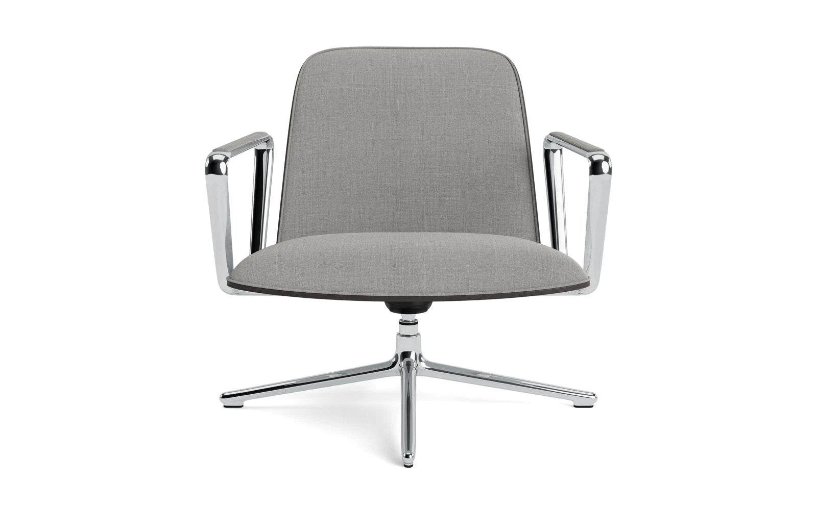 Entdecken Sie den eleganten Pad Lounge-Sessel niedrig mit Drehgestell und Kippfunktion in Aluminium und Schwarz/Remix von Normann Copenhagen – ideal für stilvolle Lounges.